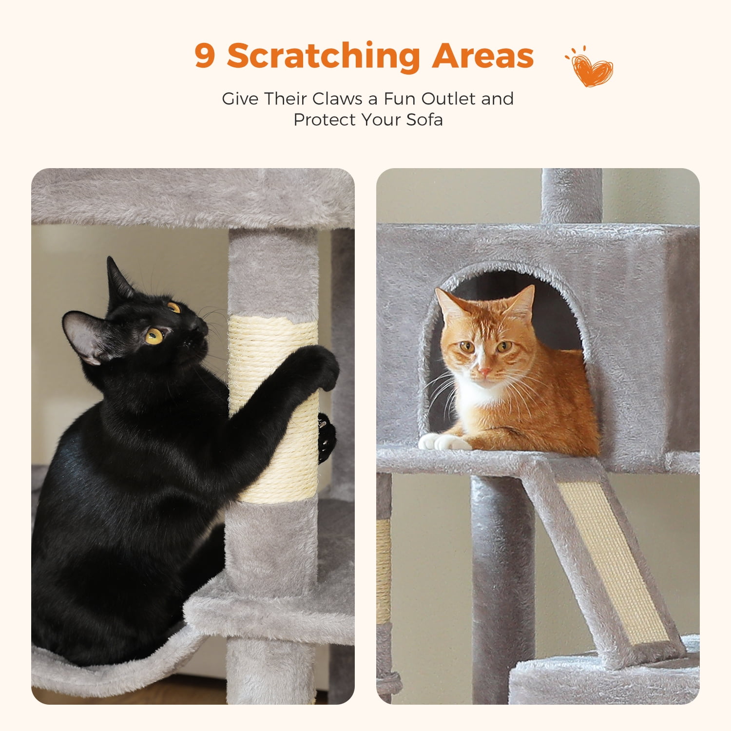 Pefilos 70.8" Tall Cat Tree for Adult Indoor Cats, 8-Levels Large Cat Tower with 8 Sisal Posts, 2 Hammocks, 2 Condos, Big Perch & 3 Pom Poms, Beige