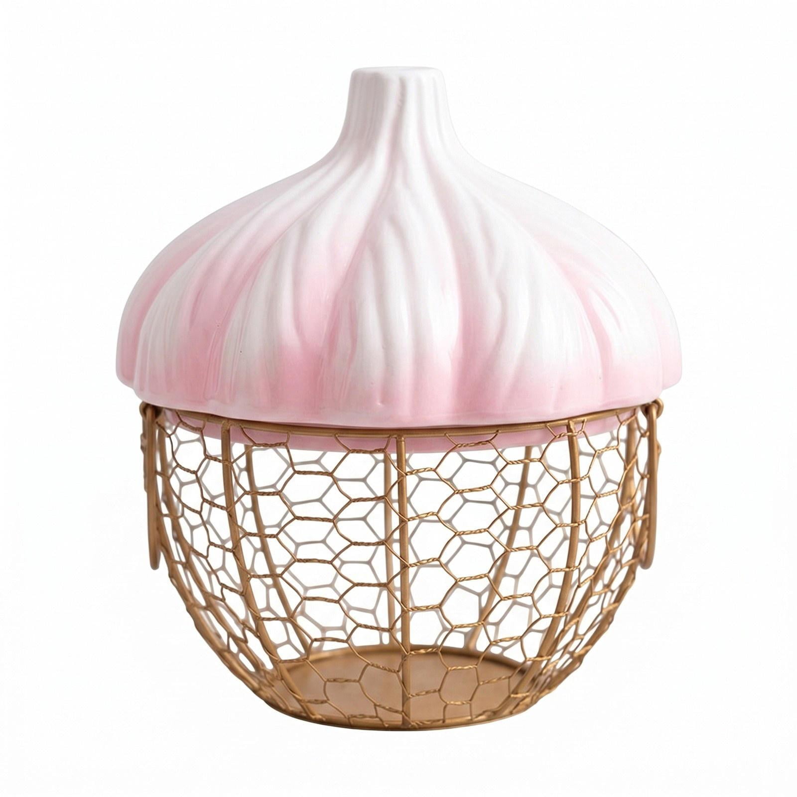 Fiocias Ceramic Holder Breathable Portable with Lid Egg Basket for Fruit Home Pantry Pink