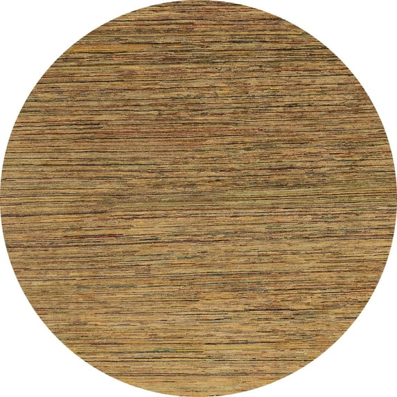 Ahgly Company Machine Washable Indoor Round Abstract Yellow Area Rugs, 3' Round