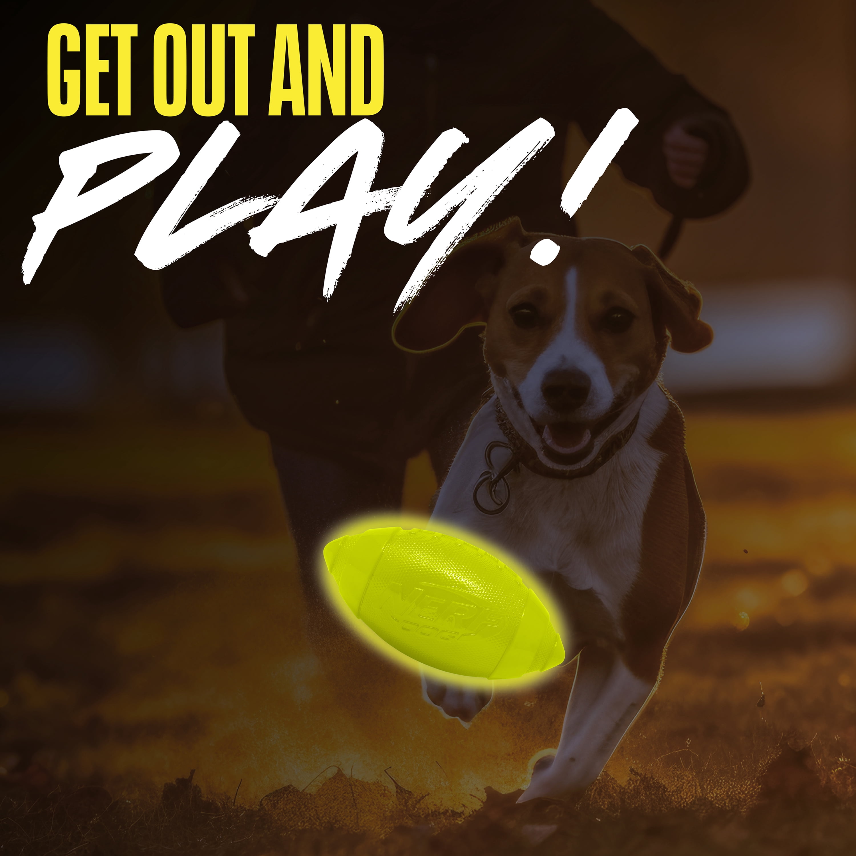 Nerf Dog TPR Glow Squeak Football, 7 inch