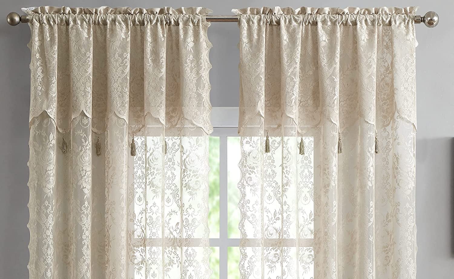 Warm Home Designs Pair of Short Length 54” (W) x 63” (L) Semi Sheer Gold Linen Lace Curtains. L Linen 63