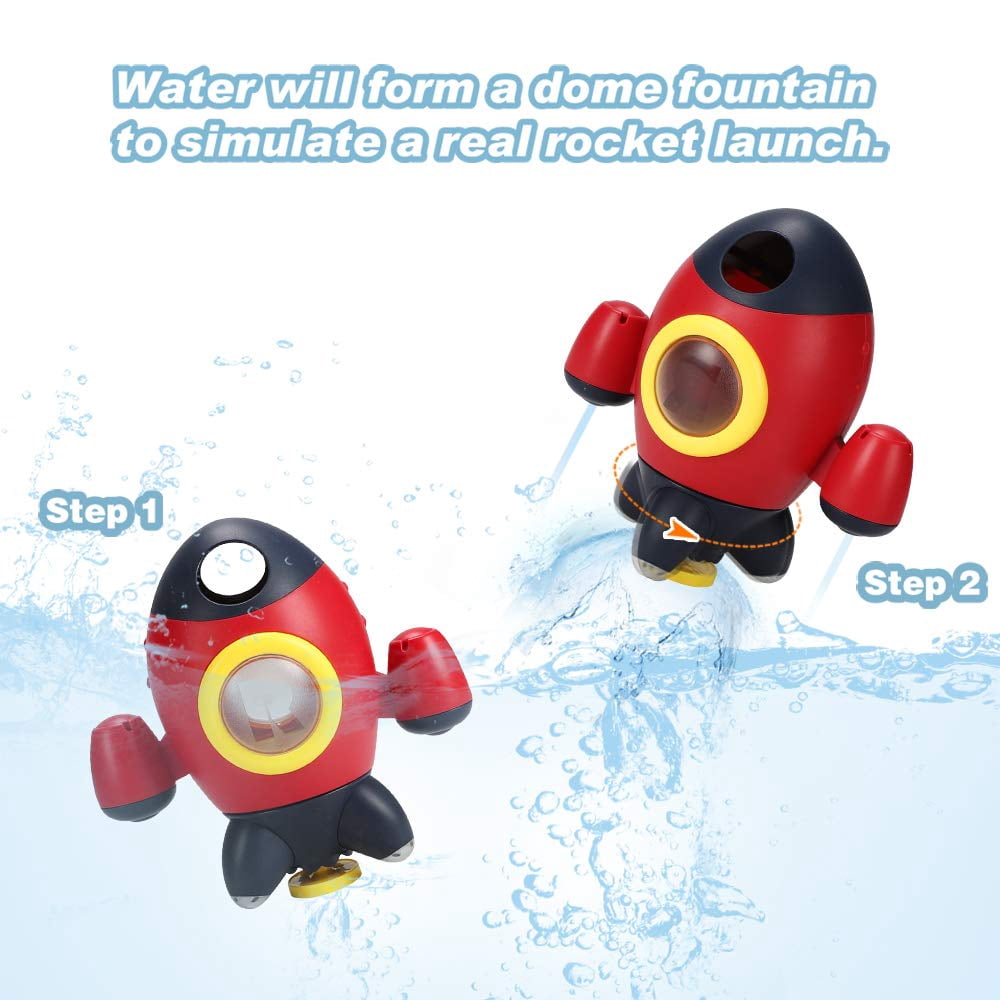 HYPERLIVING Baby Bath Toys, Space Rocket Shape Bathtub Toys for Toddlers, Spray Water Toys w/ Rotating Fountain, Bathroom Shower Toys for Infants Aged 18 Months 2 3 4 5 Years Old Kids Girls Boys