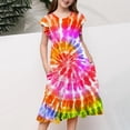thumbnail image 3 of Wuxain Child Girls Summer Dresses Tie Dye Double Layer Flutter Sleeve Flowy A Line Dress For 4Th July Dresses Summer Skirt, Red, 10-11 Years, 3 of 5