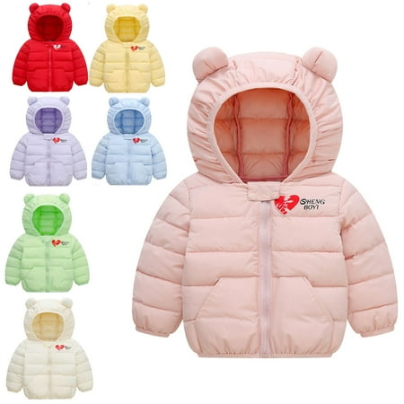 

0-5Y Baby Girl Boy Love Heart Ultralight Winter Hooded Jacket Coat Toddler Puffer Down Outwear with Bear Hoods