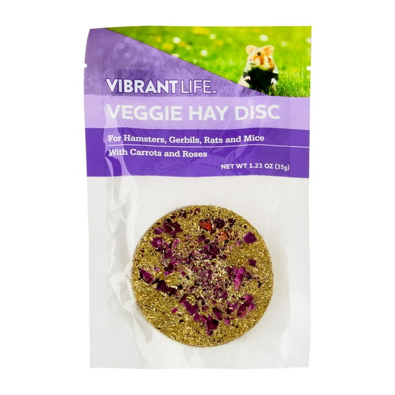Vibrant Life Compressed Hay Chew Disc with Veggies for Small Animals, 3”