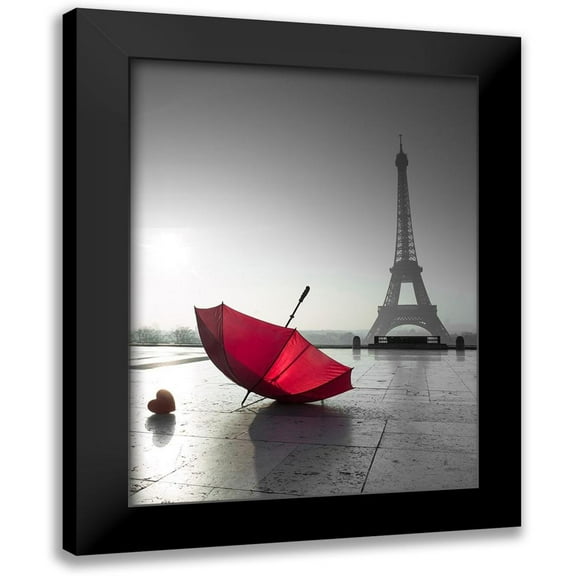 Frank, Assaf 12x14 Black Modern Framed Museum Art Print Titled - Two umbrellas next to the Eiffel tower