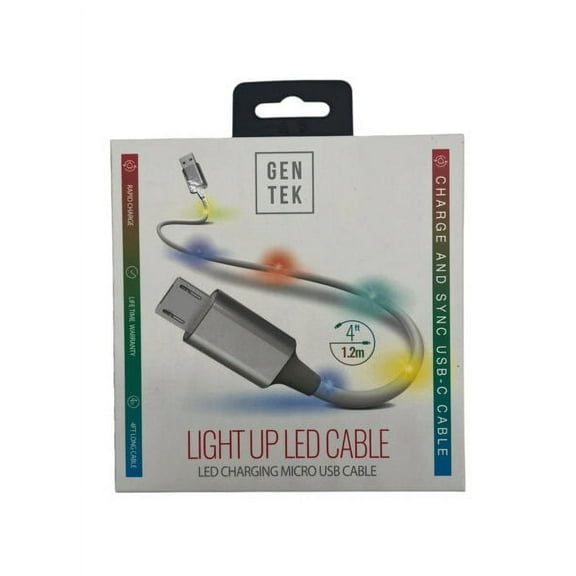 Gen Tek LED 4 Foot Micro USB Charging Cable (Available in a pack of 10)