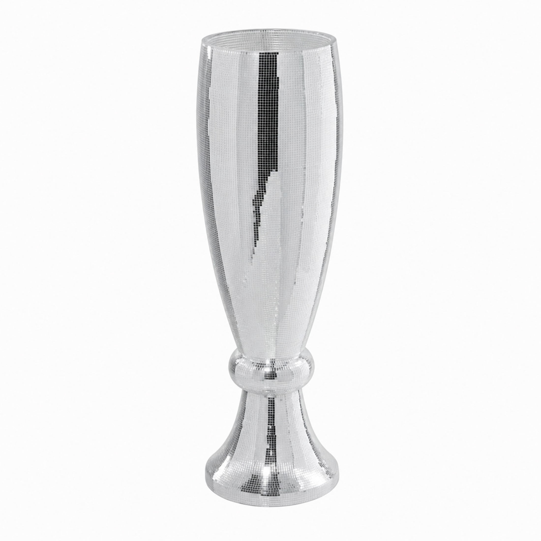 DecMode 48" Tall Champagne Flute Shape Silver Polystone Vase with Mosaic Mirror Inlay