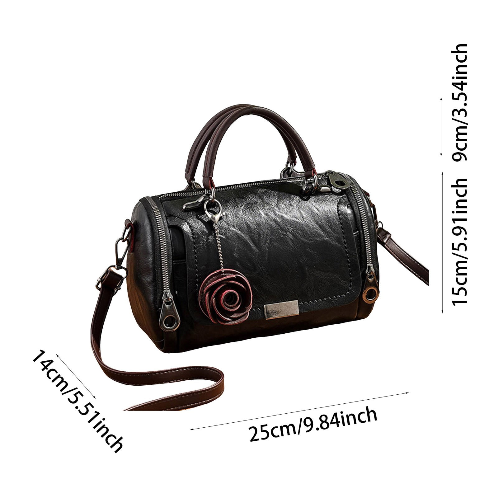 Vintage Top Handle Crossbody Bags for Women Rose Retro Leather Small Cross Body Barrel Purse Satchel Handbags
