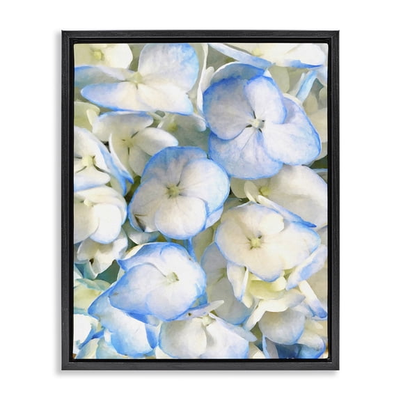 Stupell Industries Cottage Blue Pansies Pattern Black Floating Frame Canvas Art, 17 x 21, by Graffitee Studios
