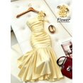thumbnail image 3 of Women's Yellow 3D Floral Asymmetric Shoulder Bodycon Evening Dress, 3 of 8