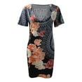 thumbnail image 4 of Pompotops Robe Longue Décontractée Mode Femme Serrée Fleurs Imprimées Sexy Col en V Profond Manches Courtes, 4 of 5