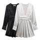 thumbnail image 2 of TRAFZA HH TRAF Colección de moda femenina Vestido plisado de manga larga con cinturón estilo camisa para mujer Vestido mini con textura satinada y escote en V para mujer, 2 of 4