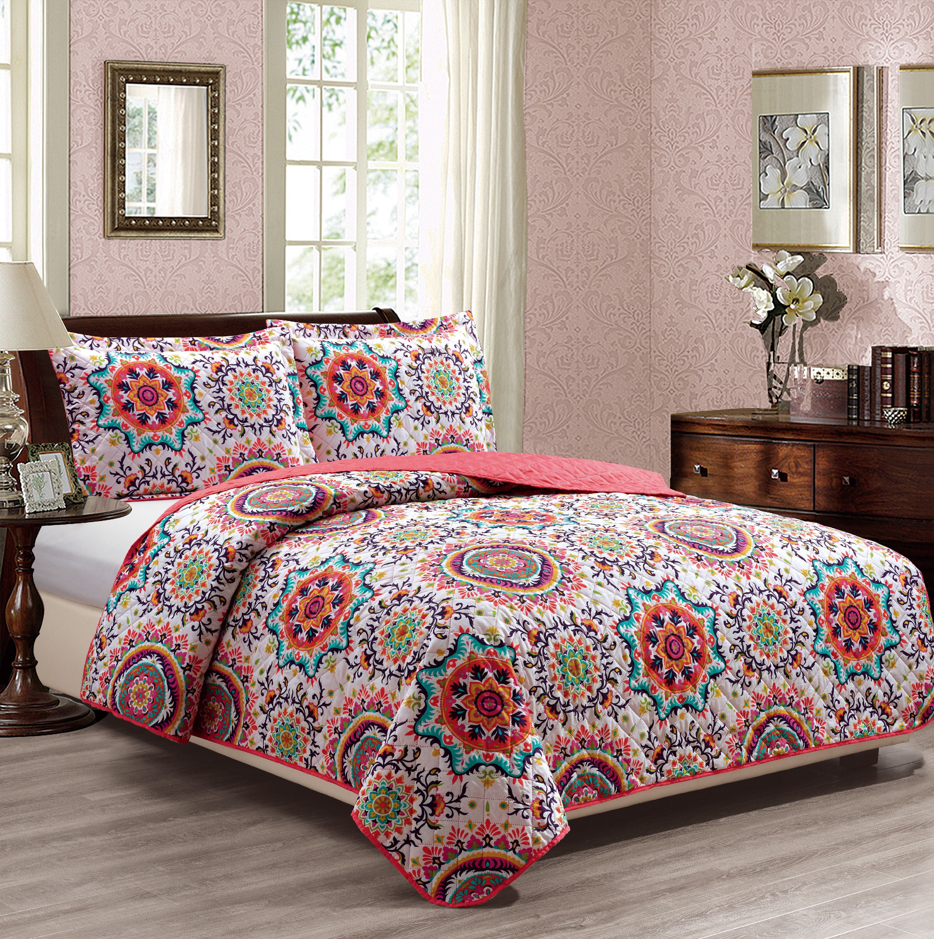 Daphne Printed 3Piece Reversible Quilt Set King