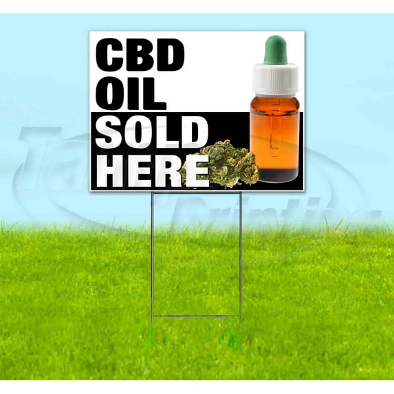 Stripe Cbd Oil Sold Here Black (18" x 24") Yard Sign, Includes Metal Step Stake
