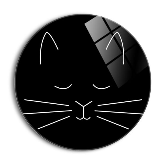 Cat Face White Line Sketch 24 inch Glass Round Wall Hanging Sign