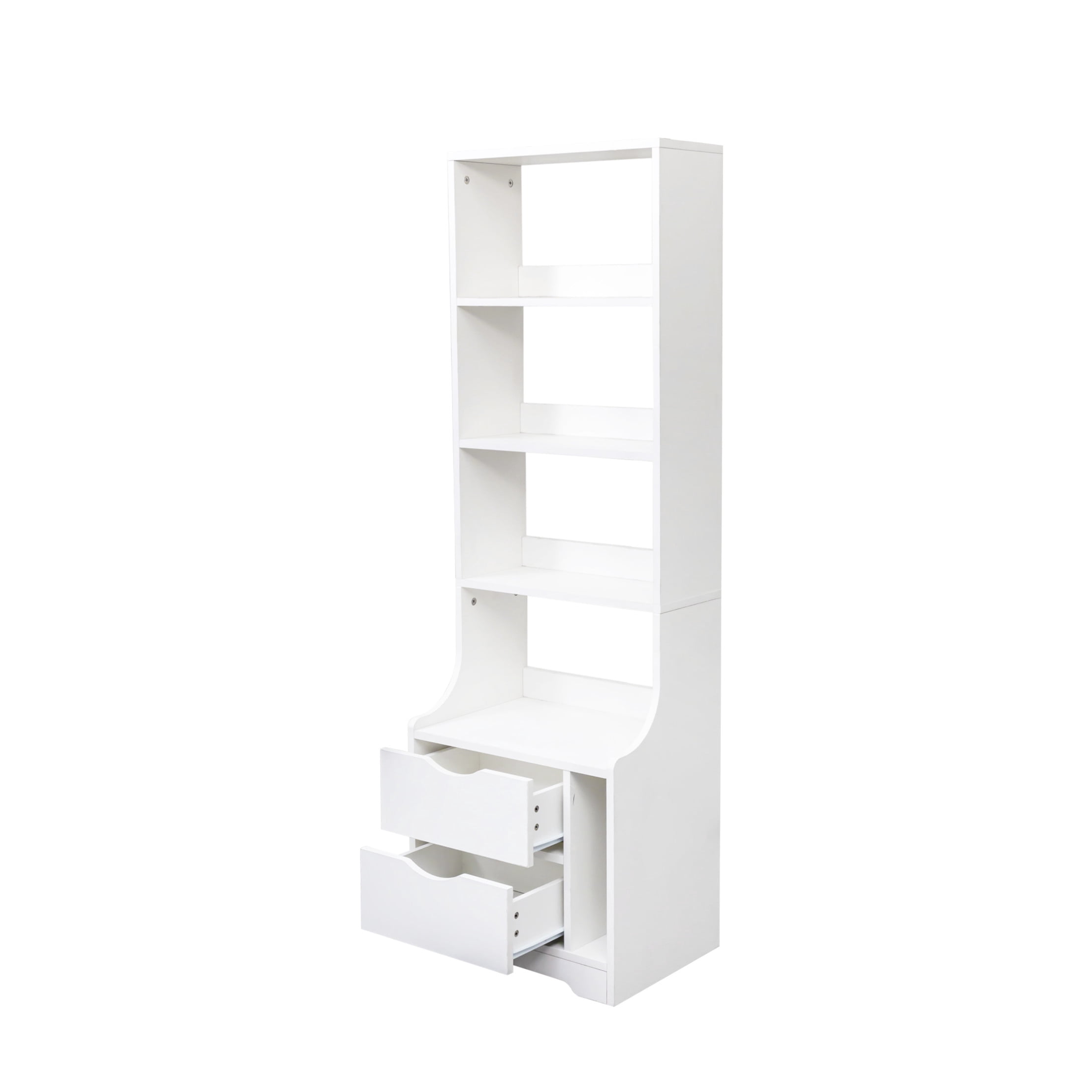 Noble House Savoy 58.11" Nightstand with Bookshelf, Drawers and 4-Tier Open Shelves, Vertical Storage Tower, White