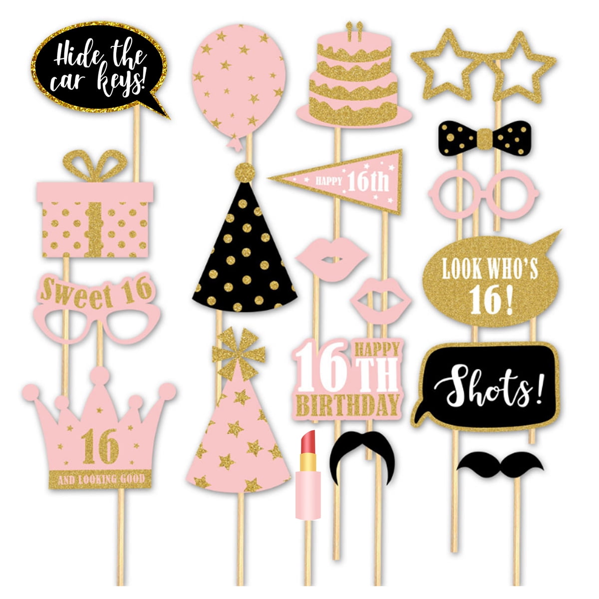 Sweet 16 Birthday Set: Rose Gold Decorations, Garland, Booth, Props, Mylar  Balloons, Confetti - Walmart Business Supplies, image size:1200x1200
