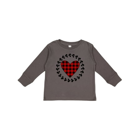 

Inktastic Valentines Day Buffalo Plaid Heart Gift Toddler Toddler Girl Long Sleeve T-Shirt