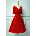 thumbnail image 2 of Christmas Red Velvet Midi Dress Handmade V Neck Evening Party Wear Dress, 2 of 4