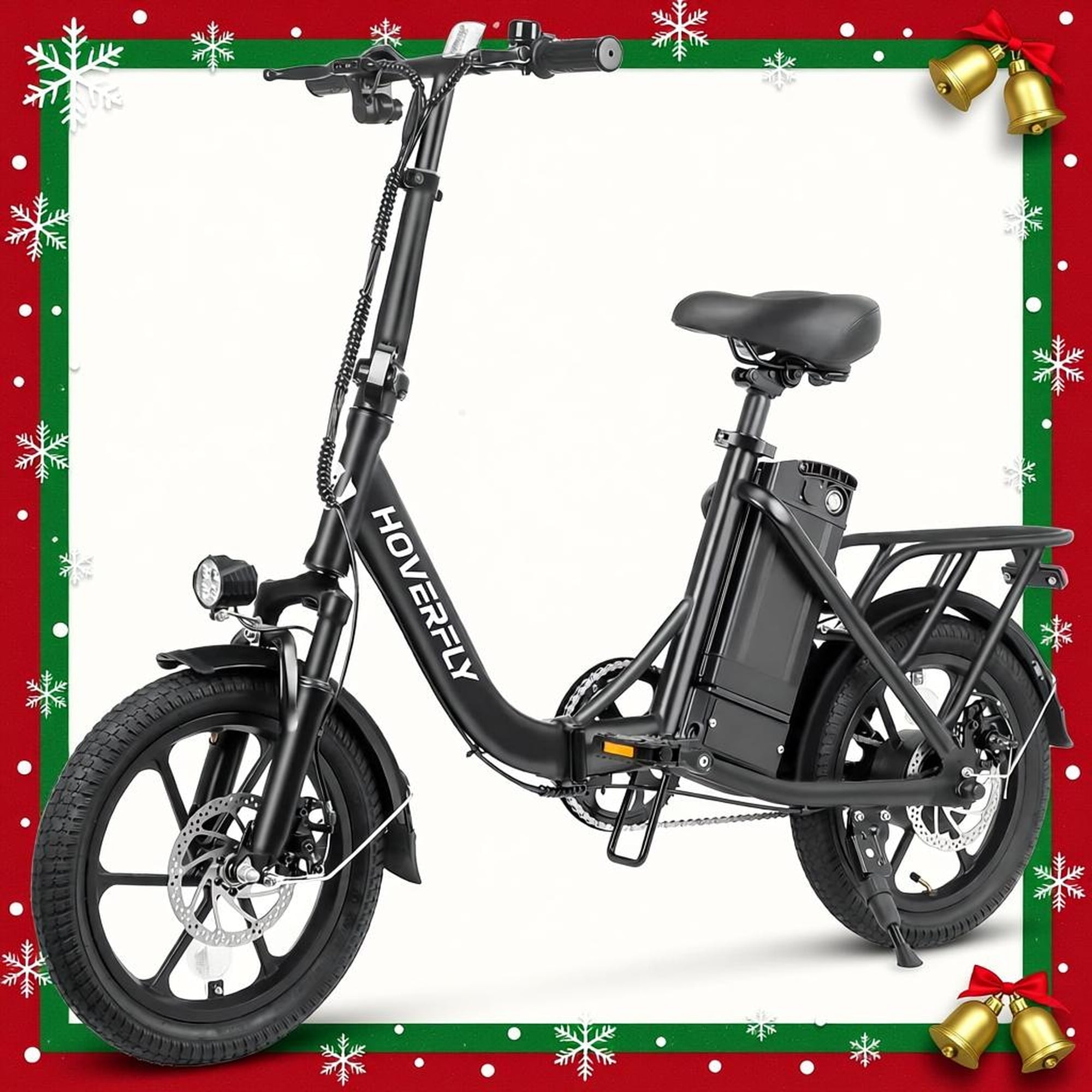 HOVERFLY 16" Folding Adults Electric Bikes, 500W&36V&15.5mph Folding City Ebike for Adult Men Women,UL2849,Black