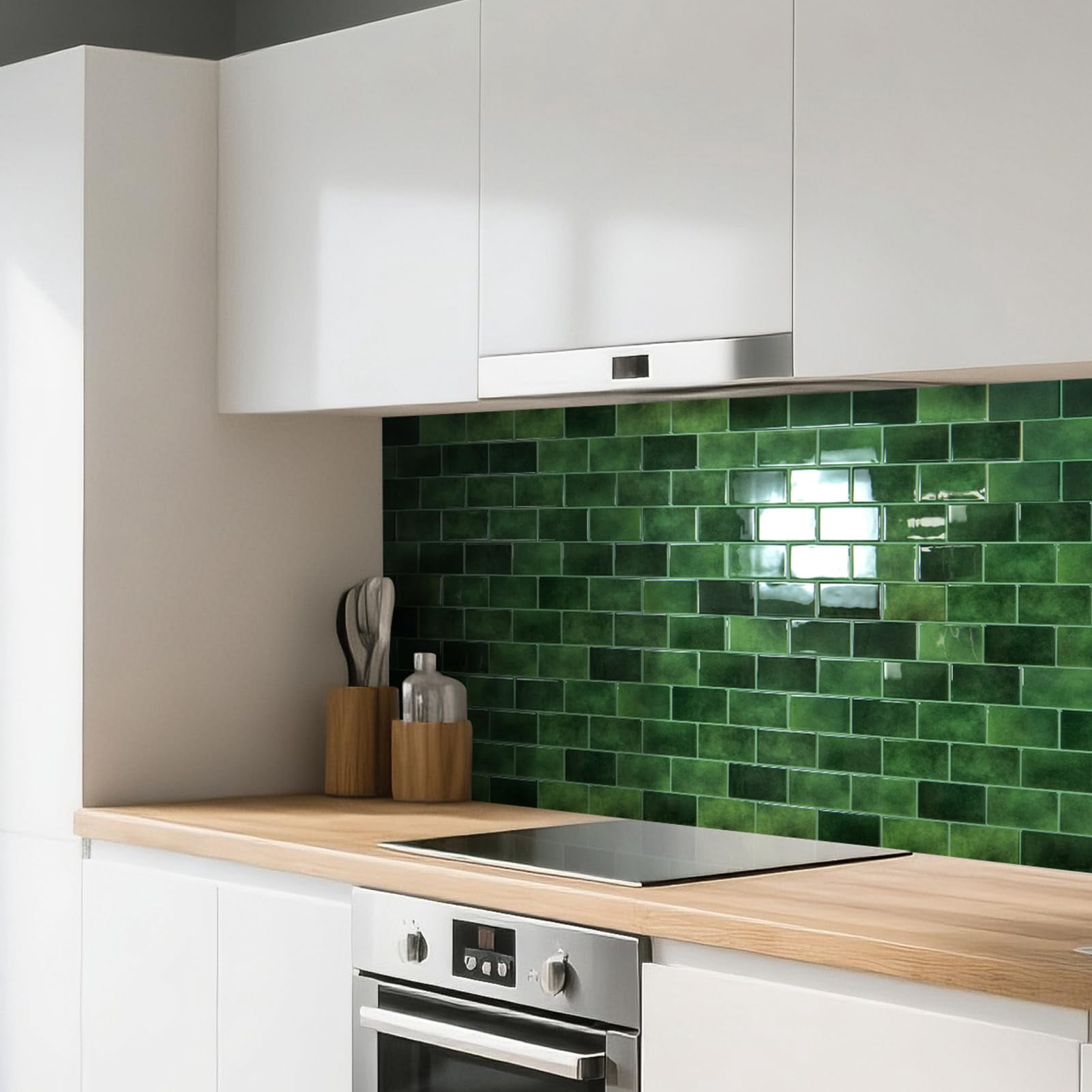 Peel And Stick Green Wall Tiles - 12"x12" Thicker Design Backsplash  Self-adhesive Tile For Kitchen & Bathroom Renovation