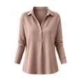 thumbnail image 5 of Hzzrkos Women Casual Loose Solid Color V Neck Collared Long Sleeve Button Front Waffle Knit Tunic Top Fashion Blouse Shirt Pullover Everyday Comfortable Wear Pink XL, 5 of 5