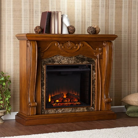 Corina Electric Fireplace W Faux Marble Walnut Walmart Com