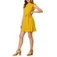thumbnail image 4 of INSPIRE CHIC Women's Cap Sleeve Ruffle Tie Belt Ruffle Hem Dress Yellow S, 4 of 6
