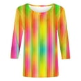 thumbnail image 4 of 3/4 Length Sleeve Graphic Tees Casual Round Neck Fitted Womens Tops Gradient(Hot Pink,3XL), 4 of 5
