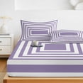 thumbnail image 6 of Twin Sze Fitted Sheet Set - Purple White Geometric 2 Piece Bedding Sets 16" Deep Pocket Fitted Sheet with 1 Pillowcase, Square Minimalist Modern Brushed Microfiber Hotel Luxury Bed Sheets, 6 of 9
