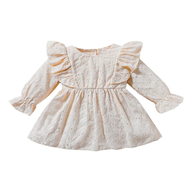 EIMELI Bébé Fille Robe d'Automne Volant à Manches Longues Solide une Ligne Robes Princesse Robe d'Hiver Vêtements Tenue Marron 3-6 Mois
