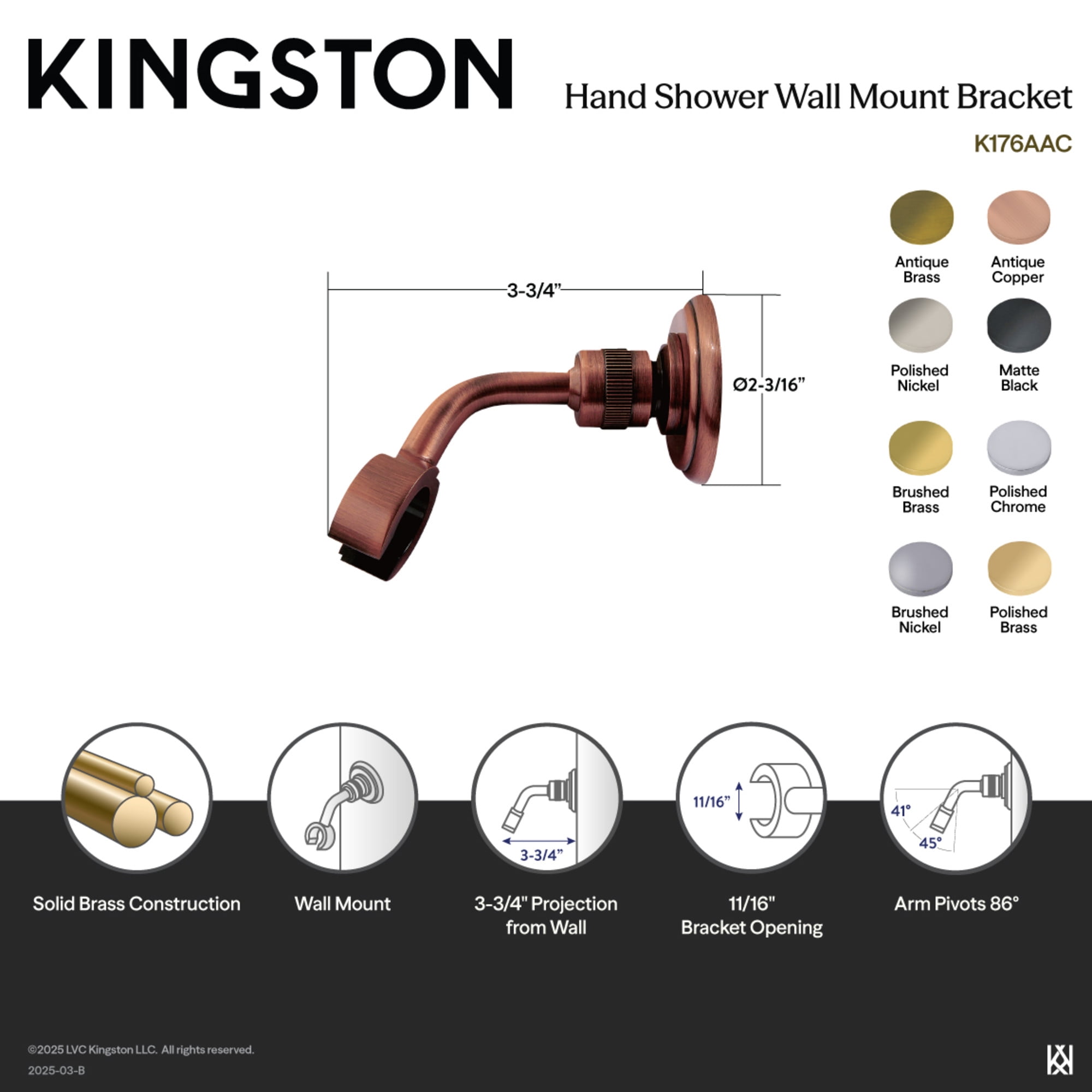Kingston Brass K176A6 Heritage Hand Shower Wall Mount Bracket in Polished Nickel