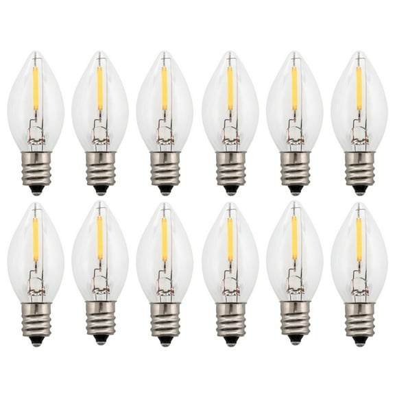 12-Packs Replacement Night Light Bulb 7W Equivalent, C7 Candelabra Base, for Flea Traps, Indoor and Outdoor Christmas Light Strings, Electric Window Candles