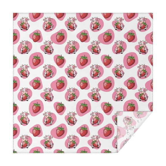 Pink Cow Strawberry Pattern Square Tablecloth,Waterproof Square Table Cover,Wipeable Spillproof Washable Table Cover for Home Kitchen Party Decor 42"X42"(107x107cm)