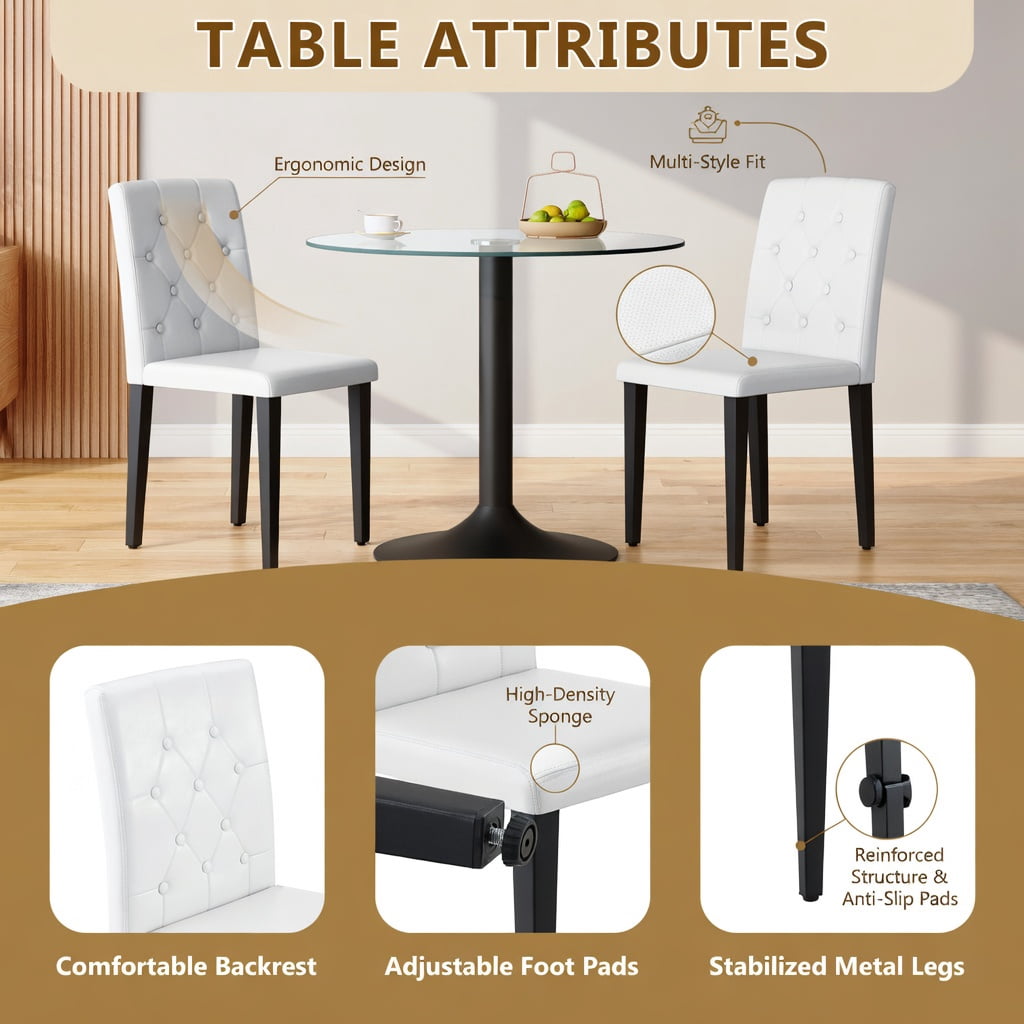 Hommoo 4-Pack Modern PU Leather Dining Chairs with Ergonomic Buckle Backrest & Metal Legs, 35 in Height, Easy Assembly for Home, Restaurant & Hotel Use, White & Black