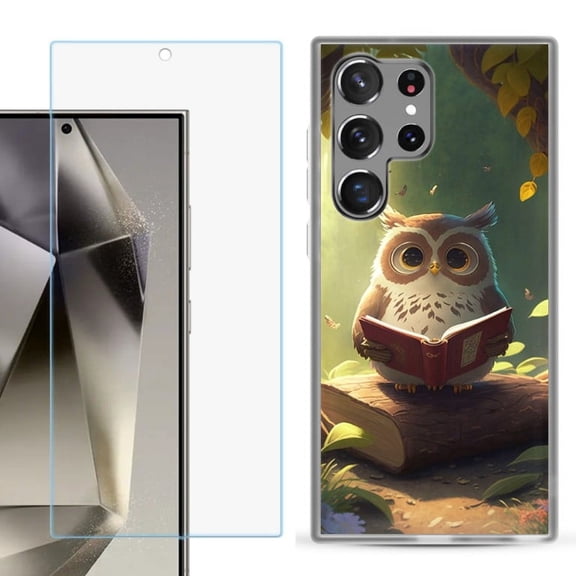 OneToughShield ® Compatible with Samsung Galaxy S24 Ultra, Shockproof Phone Case, with Tempered Glass Screen Protector - Owl Reading