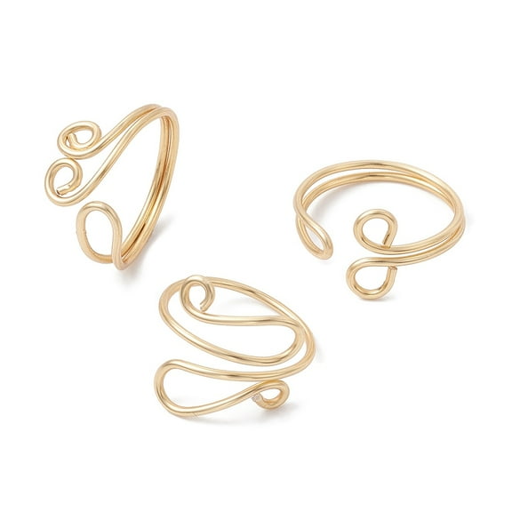 Copper Wire Wrapped Toe Open Ring Cuff Toe Ring for Women Golden 9~14mm Inner Diameter: 14~15.3mm 3pcs/set Brass