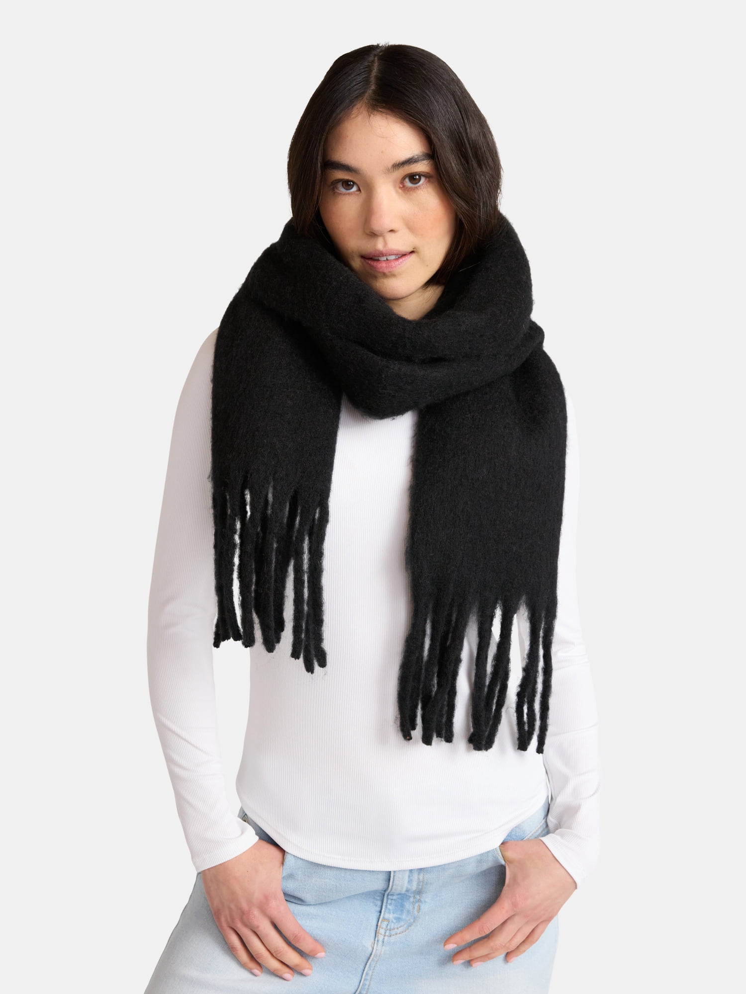 No Boundaries Women's Solid Scarf, Black