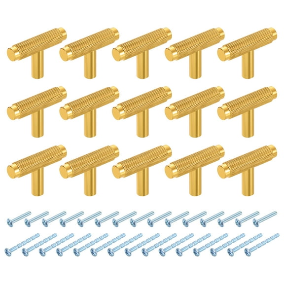 15Pack T Bar Cabinet Knobs, 2" Dia x 1.34" Height Drawer Knob Handle Pulls for Kitchen Cabinets Bedroom Dresser Wardrobe, Gold