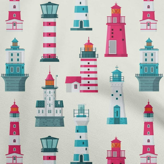 oneOone Cotton Jersey Pink Fabric Sea Lighthouse Fabric For Sewing Printed Craft Fabric By The Yard 58 Inch Wide