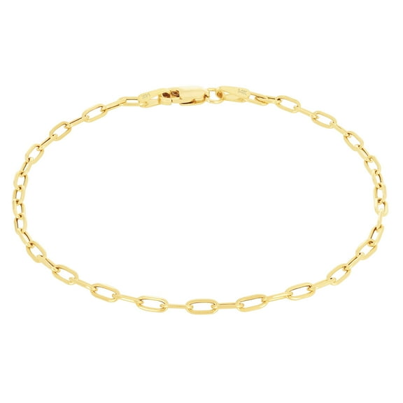 Nuragold 14k Real Yellow Gold Paperclip 2mm Elongated Cable Link Bracelet (7"-8") Dainty Italian Jewelry for Men & Women