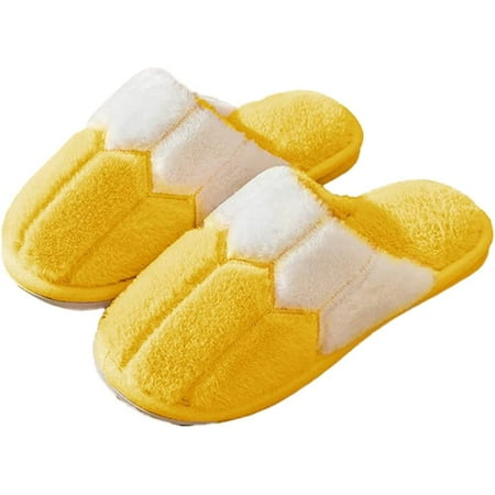 

PIKADINGNIS Women Men Trendy Color Contrast Fluffy Fur Soft Slippers Chic Warm House Shoes Indoor