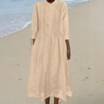 thumbnail image 6 of Ygbgbb Women's Cotton Linen Dress Solid Button Down Maxi Dress Loose Summer Lightweight Beach Dress Casual Long Sleeve Crewneck Dresses Khaki L, 6 of 9