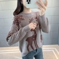 thumbnail image 2 of Suéter de punto de cuello alto medio marrón de felpa de ciervo navideño elegante con temperamento para mujer primavera otoño nuevo 2024 Top suelto informal, 2 of 4