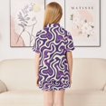 thumbnail image 4 of Unisex Satin Pajama Set Classic Button-Down Short Sleeve Top & Shorts Soft Breathable Loungewear for Sleep & Loungewear Sizes S-XXL Purple Abstract Artwork Pattern, 4 of 8