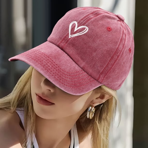 Gorra de béisbol para mujer con bordado de corazón: gorra de moda para niñas para deportes al aire libre,ajustable,bonita y casual