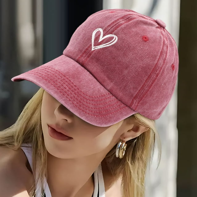 Gorra de béisbol para mujer con bordado de corazón: gorra de moda para niñas para deportes al aire libre,ajustable,bonita y casual