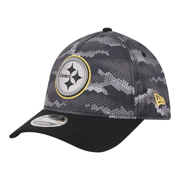 Men's New Era Black Pittsburgh Steelers Camo A-Frame 39THIRTY Flex Hat