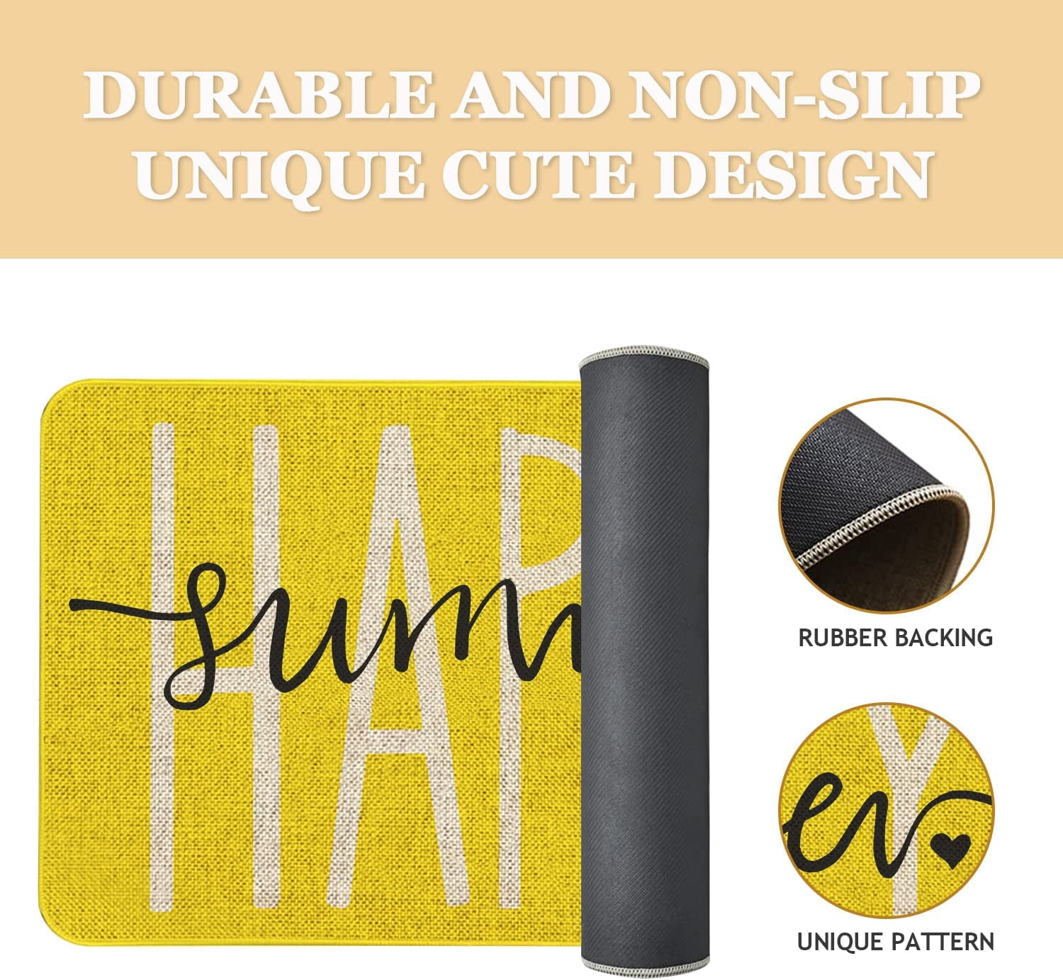 Summer Door Mat 30 X 17 Inch Happy Summer Yellow Doormat Indoor Outdoor Entrance Floor Mat Non Slip Summer Decor Rubber Welcome Mats